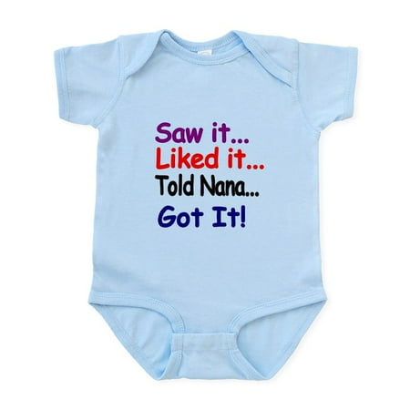 CafePress - Saw It Liked It Told Nana Got It! Body Suit - Baby Light Bodysuit Size Newborn - 24 Months
CafePress - Saw It Liked It Told Nana Got It! Body Suit - Baby Light Bodysuit Size Newborn - 24 Months