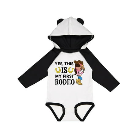 Inktastic Yes this IS my First Rodeo- cowgirl in hat and boots Gift Baby Girl Long Sleeve Bodysuit