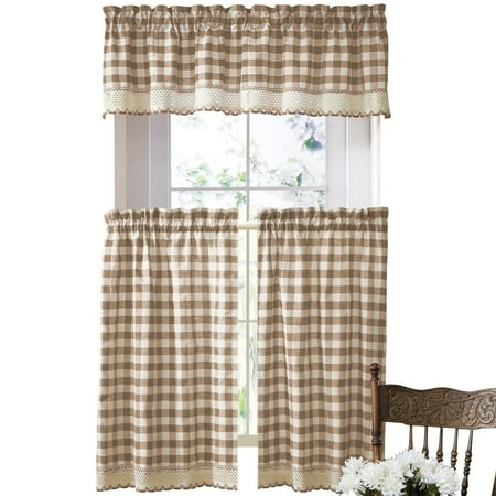 Primitive Buffalo Checkered Cafe Curtain Set, 58 X 36, Taupe