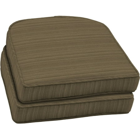 Better Homes and Gardens Outdoor Patio Wicker Seat Cushion with Welt, Set of Two, Tan Stria