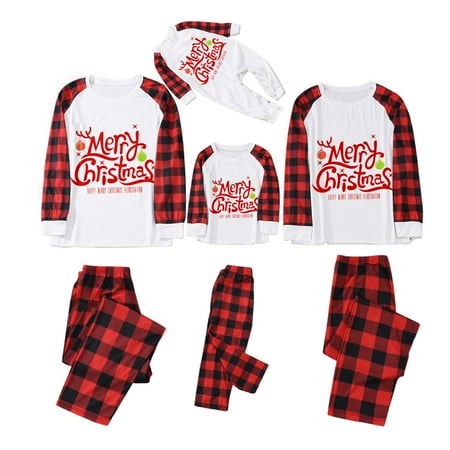 Christmas Family Pajamas Matching Sets Letter Plaid Xmas Clothes Soft Outfit Sleepwear