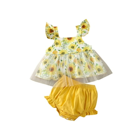 Suanret 2Pcs Toddler Baby Girls Summer Outfits Floral Print Frill Sleeveless Tank Tops + Elastic Waist Snaps Shorts Yellow 9-12 Months
Suanret 2Pcs Toddler Baby Girls Summer Outfits Floral Print Frill Sleeveless Tank Tops + Elastic Waist Snaps Shorts Yellow 9-12 Months