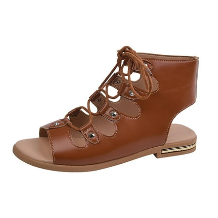 Wandatree Women s Flat Sandals Faux Leather Ankle Cross Strap