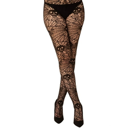 Black Skull and Cobweb Net Tights