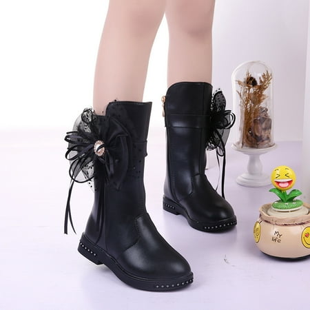 Hunpta Kids Boots Toddler Infant Kids Baby Princess Butterfly Knot Shoes Fashion Leather Boots