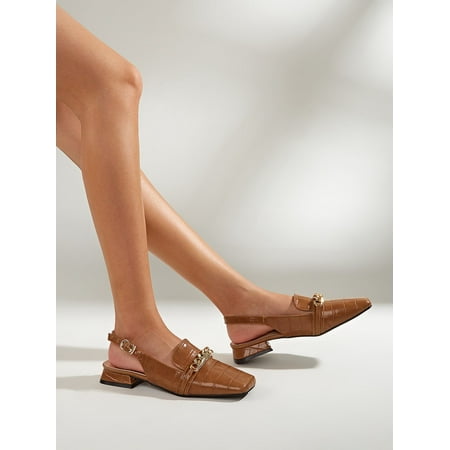 Chain Decor Embossed Flat Mules Women‘s Footwear