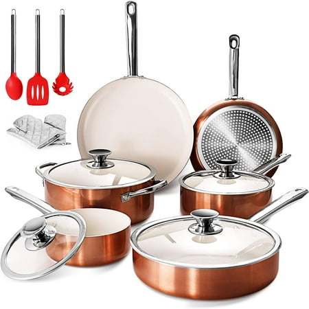 13-Piece Cookware Set Non-stick Ceramic Coating Cooking Set Induction Pots Pans Set with Lids Heavy Duty Stainless Steel Handles Induction Oven Gas Stovetops Compatible for Family M
13-Piece Cookware Set Non-stick Ceramic Coating Cooking Set Induction Pots Pans Set with Lids Heavy Duty Stainless Steel Handles Induction Oven Gas Stovetops Compatible for Family M