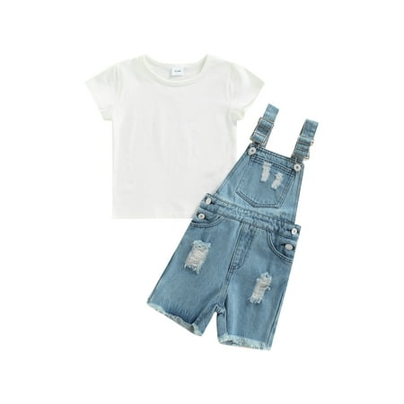 Toddler Baby Boy Girl Overalls Outfit White Short Sleeve Round Neck T-Shirt and Ripped Denim Suspender Shorts Set 18-24 Months
Toddler Baby Boy Girl Overalls Outfit White Short Sleeve Round Neck T-Shirt and Ripped Denim Suspender Shorts Set 18-24 Months