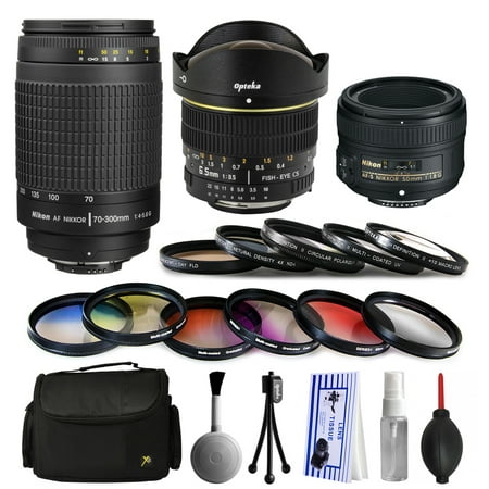 Nikon 70-300mm Manual Lens + 50mm f\/1.8G + 6.5mm f\/3.5 Fisheye Lens Bundle Package + Filters & Accessories for Nikon DF D7200 D7100 D7000 D5500 D5300 D5200 D5100 D5000 D3300 D3200 D3100 D3000 D300S