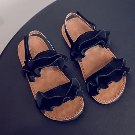 Toddler Kids Baby Girls Ruffle Rubber Sandals Non-Slip Shoes Cross Sandals