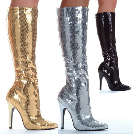 Ellie Shoes E-511-Tin 5 Heel with Sequins Womens Knee Boot. Black / 9