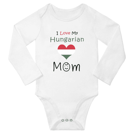I Love My Hungarian Mom Baby Long Slevve Bodysuit Outfits (White 12-18 Months)