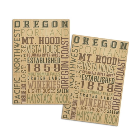 

Oregon Typography (4x6 Birch Wood Postcards 2-Pack Stationary Rustic Home Wall Decor)