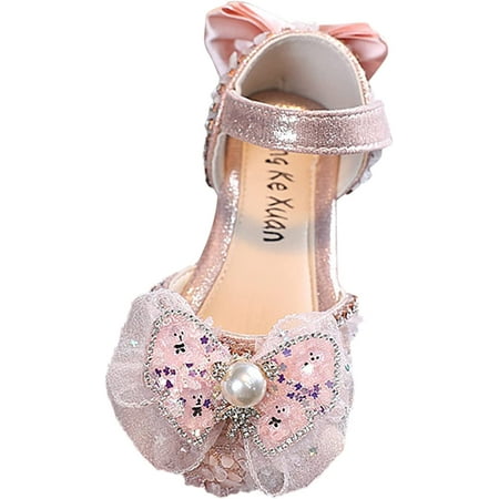 QWZNDZGR Baby Mary Jane Flats Princess Christening Baptism Sparkly Bow Diamonds Princess Dress Shoe Anti-Slip Loafers Moccasins