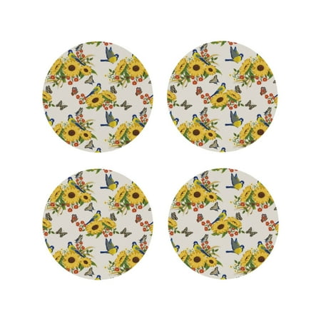 Coasters Set of 4 - Sunflowers Bird Butterfly Drink Coasters for Tabletop Protection Leather Coasters for Living Room Decor and Housewarming Gift Round Shape
Coasters Set of 4 - Sunflowers Bird Butterfly Drink Coasters for Tabletop Protection Leather Coasters for Living Room Decor and Housewarming Gift Round Shape