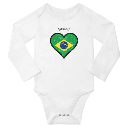Brazil Flag Heart Love Baby Long Sleeve Clothing Bodysuits (White 12 Months)