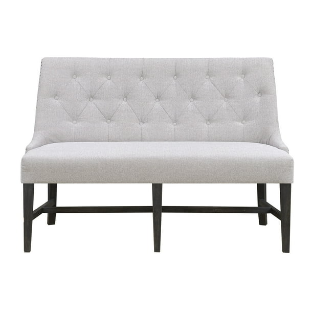 Emerald Home Wallingford Dark Walnut, Antique Black and Dove Gray Upholstered Bench with Button Tufting And Nailhead Trim