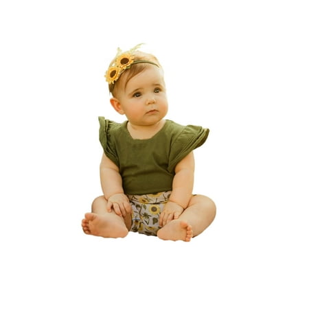 Coduop Baby Girls 3Pcs Clothes Infant Outfits Ruffle Sleeve Romper+Sunflower Shorts+Headband Set
Coduop Baby Girls 3Pcs Clothes Infant Outfits Ruffle Sleeve Romper+Sunflower Shorts+Headband Set