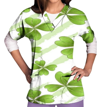 Ozmmyan Womens Tops St Patricks Day Scrubs for Women s Short Sleeved V-neck Shirt St Patrick Printed With Pocket Protector
Ozmmyan Womens Tops St Patricks Day Scrubs for Women s Short Sleeved V-neck Shirt St Patrick Printed With Pocket Protector