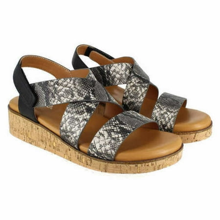 Kensie Women s Palermo Wedge Strappy Sandal Black Snake 7.5