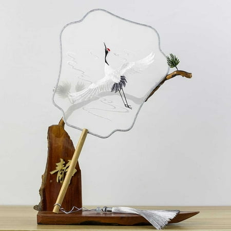 Chinese Su Embroidery Hand Fan Lifelike Crane Pattern Double-Sided Hand Fan