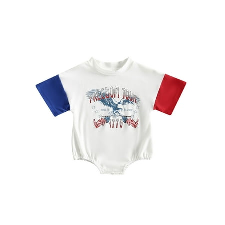 4th of July Newborn Infant Baby Boy Girl Romper Letters Print Short Sleeve Onesie Bodysuits Independence Day Clothes