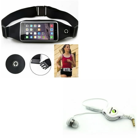 Black Sport Workout Belt Waist Bag Case w Retractable Headset MONO Hands-free Earphone w Mic D9M for LG Phoenix Plus, Tribute HD, X Charge, Google Nexus 5X, G8 ThinQ, G7 ThinQ, G Stylo