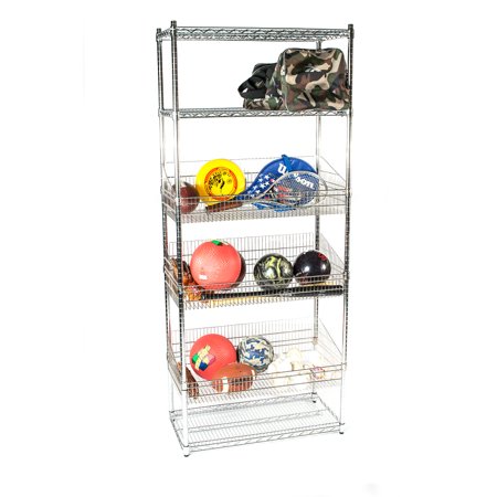 18 Deep x 60 Wide x 63 High 6 Tier Stationary Chrome Wire and Basket Combo Unit
18 Deep x 60 Wide x 63 High 6 Tier Stationary Chrome Wire and Basket Combo Unit