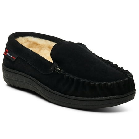Alpine Swiss Yukon Mens Suede Shearling Moccasin Slippers Moc Toe Slip On Shoes