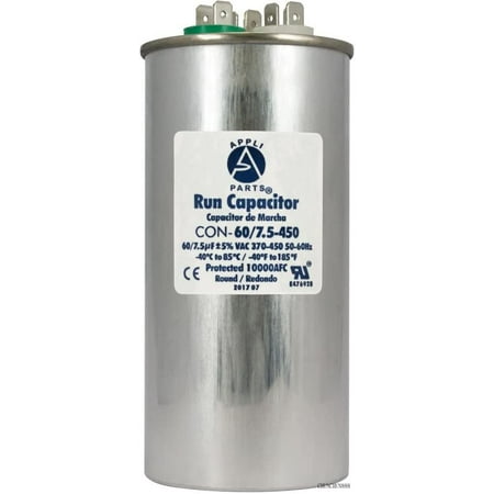 appli parts dual run acitor for ac 60 7.5 mfd (microfarads) 370vac or 450vac cbb65 round universal fit for hvac and other applications 5-1/4 in high 2-1/4 in wide con-60/7.5-450
appli parts dual run acitor for ac 60 7.5 mfd (microfarads) 370vac or 450vac cbb65 round universal fit for hvac and other applications 5-1/4 in high 2-1/4 in wide con-60/7.5-450