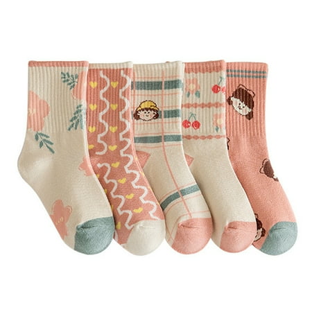 5 Pairs of baby girl knee-high socks Baby Princess cute non-slip socks