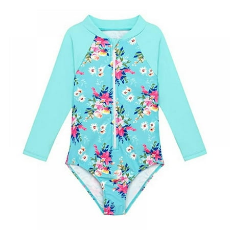 Toddler/Little Girls Swimsuit Long Sleeve Rash Guard Bathing Suit