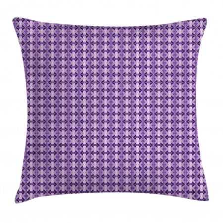 Lattice Throw Pillow Cushion Cover, Asian Traditional Symmetrical Tile Pattern in Square Layout, Decorative Square Accent Pillow Case, 20" X 20", Lavender Violet and Dark Violet, by Ambesonne