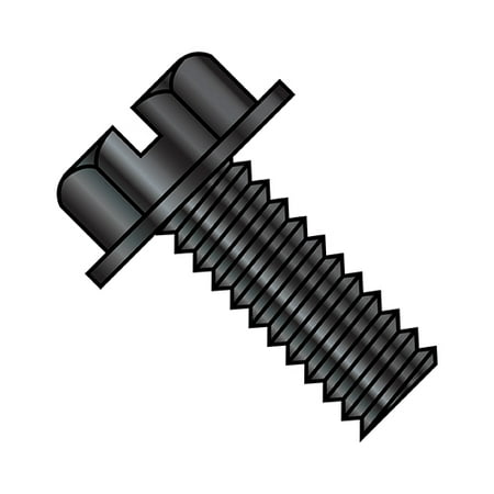 4-40X1/4 Slotted Indented Hex Washer Head Machine Screw Fully Threaded Black Oxide (Pack Qty 10 000) BC-0404MSWB