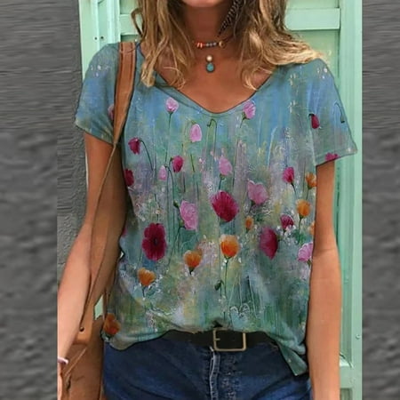 TZNBGO Summer Tops for Women Elegant Women s Casual Printed Short Sleeve V Neck Pullover Tops Top Grey S Sleeveless Tops For Women Bra Tops For Women Babydoll Tops For Women Women Short S90375 
TZNBGO Summer Tops for Women Elegant Women s Casual Printed Short Sleeve V Neck Pullover Tops Top Grey S Sleeveless Tops For Women Bra Tops For Women Babydoll Tops For Women Women Short S90375