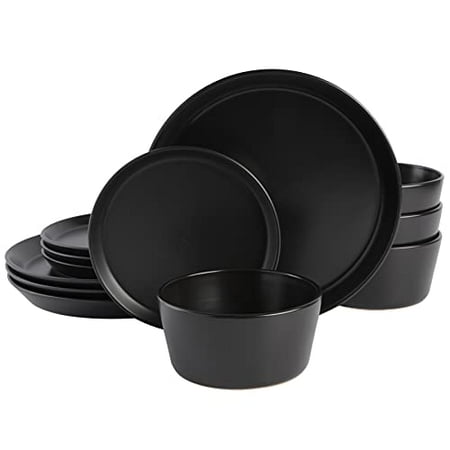 Gibson Soho Lounge Sofia 12 Piece Coupe Dinnerware Set Matte Black