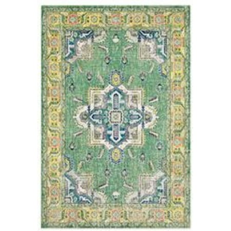 2' x 3' Green and Yellow Geometric and Floral Design Area Throw Rug