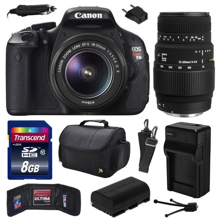 Canon EOS Rebel T3i (600D) Digital SLR Camera with EF-S 18-55mm f\/3.5-5.6 IS and Sigma 70-300mm f\/4-5.6 DG Macro Lens with 8GB Memory + Case + Battery + Charger + Card Wallet + Cleaning Kit 5169B003 Canon EOS Rebel T3i (600D) Digital SLR Camera with EF-S 18-55mm f\/3.5-5.6 IS and Sigma 70-300mm f\/4-5.6 DG Macro Lens with 8GB Memory + Case + Battery + Charger + Card Wallet + Cleaning Kit 5169B003