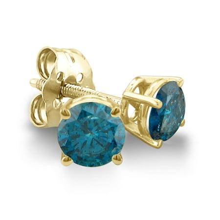 1/2ct Blue Diamond Stud Earrings in 14k Yellow Gold