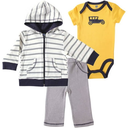 Hudson Baby Newborn Baby Boys Hoodie, Bodysuit & Pant - Car