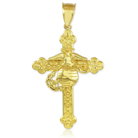 10k Yellow Gold US Marine Christian Cross Pendant
