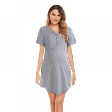 Women Short Sleeve Nightgown V-neck Button Collar Nursing Nightgown Breastfeeding Sleep Dress
Women Short Sleeve Nightgown V-neck Button Collar Nursing Nightgown Breastfeeding Sleep Dress