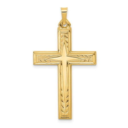 14k Yellow Gold Brushed and Polished Latin Cross Pendant