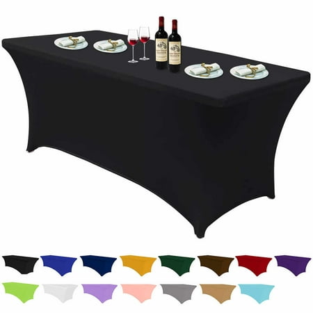 

4/5/6/8 FT Stretch Spandex Table Cover Washable and Wrinkle Resistant Kitchen Spandex Tablecloth Fitted Rectangular Table for Party Banquet Weddings Cocktail and Festival Black 8 Ft