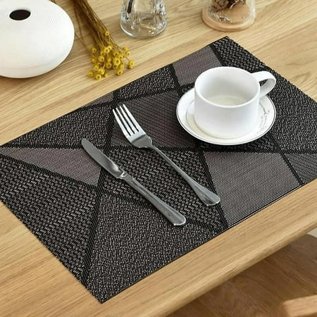 6Pcs Europe Style Placemat Waterproof Decoration Mat Heat-Resistant Table Mat Dishes Coaster Mat for Table Black