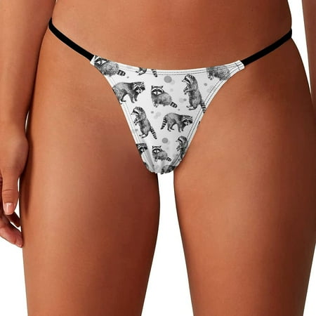 Hand Drawn Raccoons Women s G-String Thongs Low Rise Hipster Underwear Stretch T-Back Panties