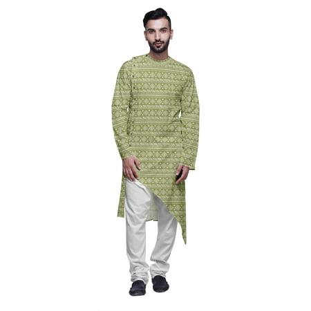 Atasi Printed Ethnic Kurta With White Churidar Pajama Set For Men Summer Wear