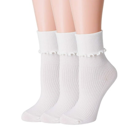 SRYL Women Ankle Socks Ruffle Turn-Cuff Lovely double needle solid color edge relent Girl socks (3 Pairs-white)
SRYL Women Ankle Socks Ruffle Turn-Cuff Lovely double needle solid color edge relent Girl socks (3 Pairs-white)