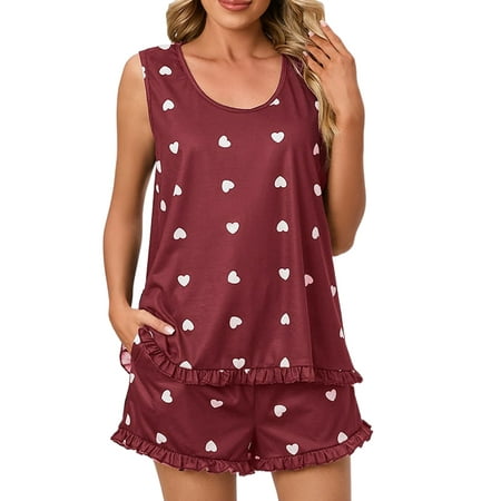 Welliumy Ladies Sleepwear Sleeveless Pajamas Sets Heart Print Nightwear With Pockets Summer Set Wine Red 4XL
Welliumy Ladies Sleepwear Sleeveless Pajamas Sets Heart Print Nightwear With Pockets Summer Set Wine Red 4XL