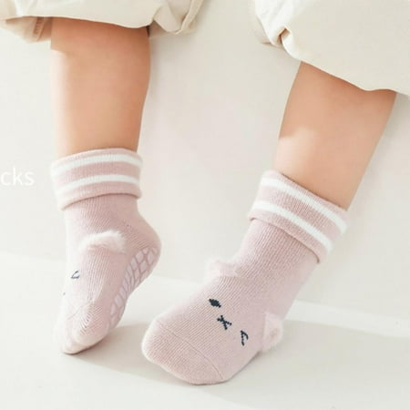 Toddlers No Slip Socks - Cartoon Baby Girls Boys Socks with Grips Crew Slipper Socks All Weather